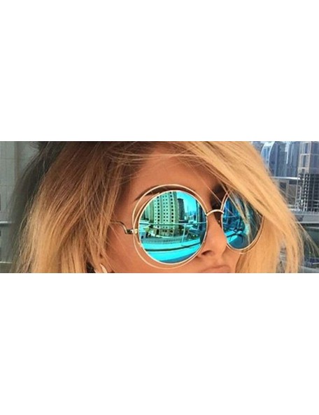 Oversized UV400 Round Sunglasses Green Mirror Oversized Vintage Sun Glasses for Women - Gold F Gray - CK18TZZY5GS $16.64