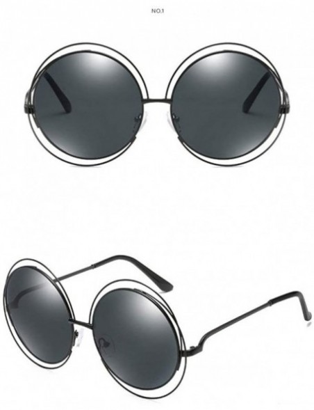 Oversized UV400 Round Sunglasses Green Mirror Oversized Vintage Sun Glasses for Women - Gold F Gray - CK18TZZY5GS $16.64