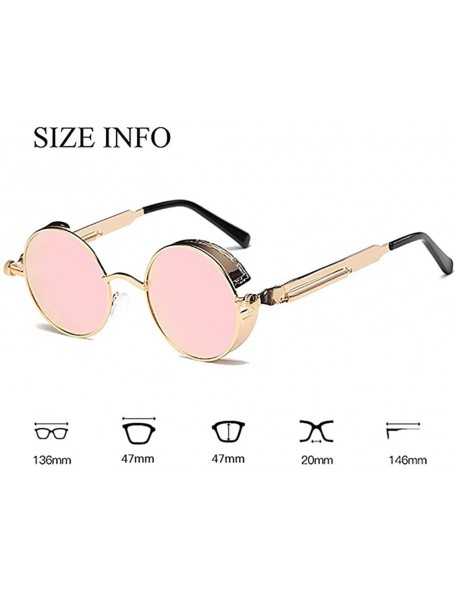 Round Steampunk Sunglasses Hippie Retro Round Driving Travel Glasses Women/Men - Gold Frame/Transparent Pink Lens - CR18D5S2C...