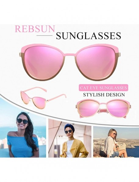 Square Cateye Sunglasses for Women Polarized UV Protection Retro Fashion Designer Metal Sun Glasses - Pink - C018TD8R48L $9.81