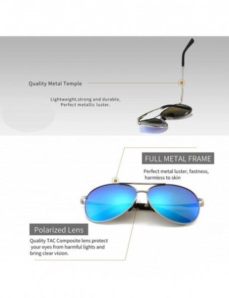 Round Premium Military Style Classic Aviator Sunglasses with Spring Hinges - Silver Frame Blue Mirror Lens - CJ18QSNE0CY $16.39