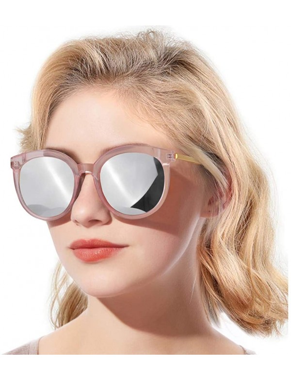 Oversized Polarized Mirrored Sunglasses for Women Oversized Round Frame UV400 Protection Lens - CJ18WODWTQW $21.87