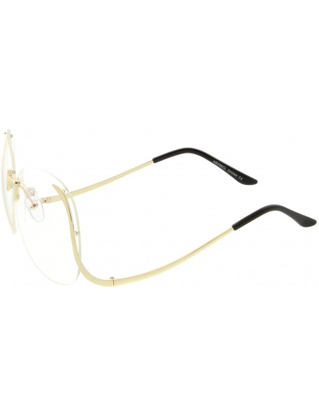 Oversized Women's Rimless Curved Metal Arms Round Clear Lens Oversize Eyeglasses 67mm - Gold / Clear - CQ17Z76DN3R $10.18