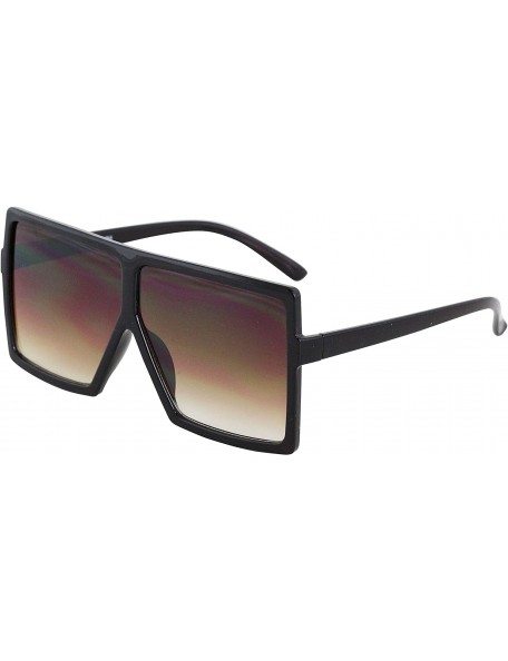 Square Square Oversized Sunglasses for Women Men Flat Top Fashion Shades - Black/Brown Gradient - CF18TDIS3NZ $13.59