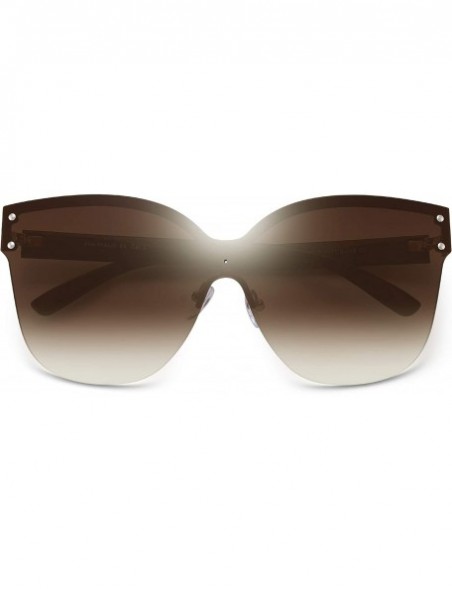 Round Oversized Rimless Sunglasses for Women One Piece Gradient Lens Shades - Gradient Brown Lens - CX18S2HACUN $12.64