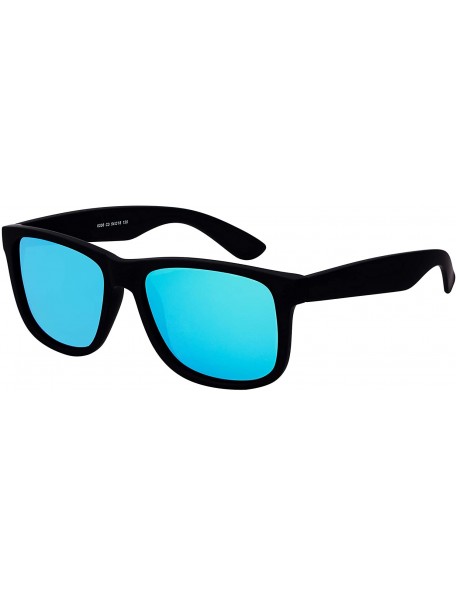 Square Unisex Polarized Square Sunglasses - Black Rubber Square Frame With Blue Mirror Lens - C4196HLLUQR $8.87