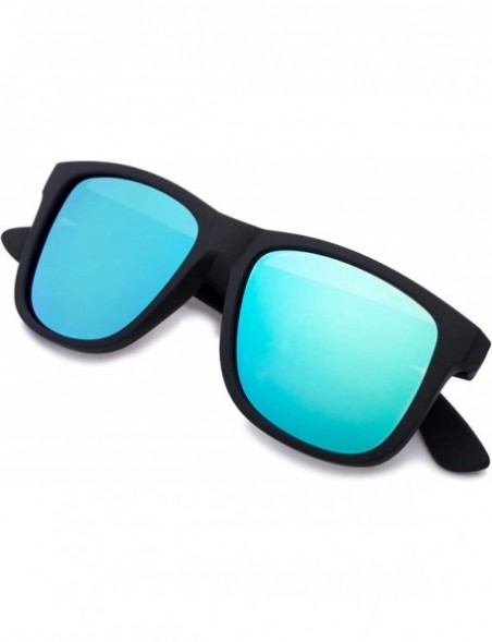 Square Unisex Polarized Square Sunglasses - Black Rubber Square Frame With Blue Mirror Lens - C4196HLLUQR $8.87