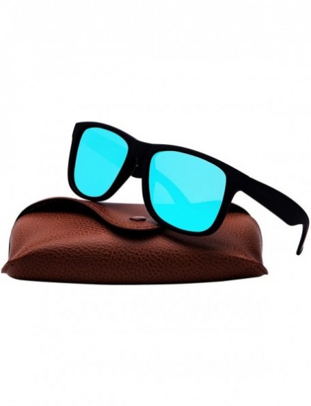 Square Unisex Polarized Square Sunglasses - Black Rubber Square Frame With Blue Mirror Lens - C4196HLLUQR $8.87