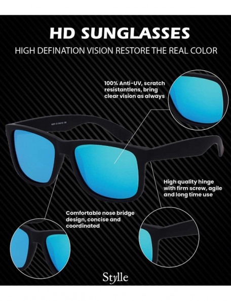 Square Unisex Polarized Square Sunglasses - Black Rubber Square Frame With Blue Mirror Lens - C4196HLLUQR $8.87