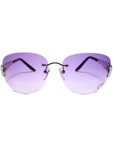 Rimless Classic Vintage Retro Style 80s Party Oval Rimless Sunglasses - Purple / Silver - C118W8C58A0 $10.91