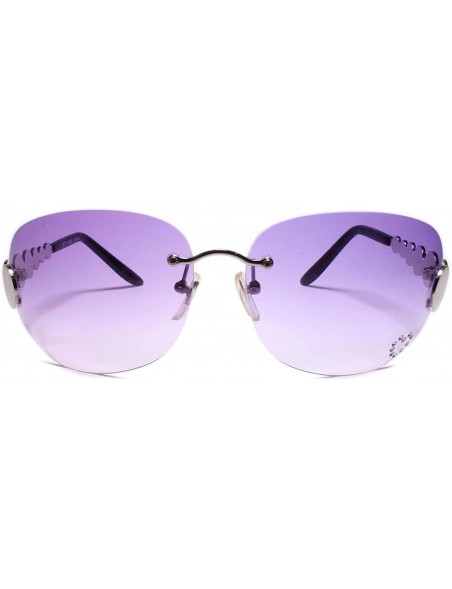 Rimless Classic Vintage Retro Style 80s Party Oval Rimless Sunglasses - Purple / Silver - C118W8C58A0 $10.91