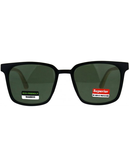 Rectangular Mens Bamboo Wood Oversize Rectangular Horn Rim Sunglasses - Black Green - CX180UIS0RG $13.05