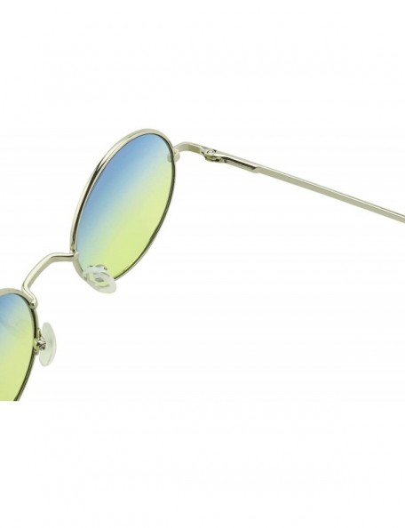 Oval Retro Slim Round Sunglasses John Lennon Style Metal Frame Oceanic Lens Shades - Blue/Yellow - CJ18ARR6KGO $11.36