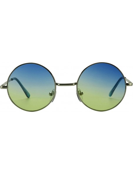 Oval Retro Slim Round Sunglasses John Lennon Style Metal Frame Oceanic Lens Shades - Blue/Yellow - CJ18ARR6KGO $11.36