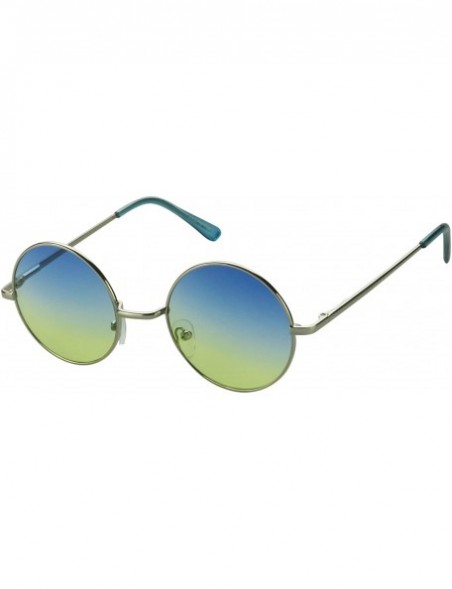 Oval Retro Slim Round Sunglasses John Lennon Style Metal Frame Oceanic Lens Shades - Blue/Yellow - CJ18ARR6KGO $11.36