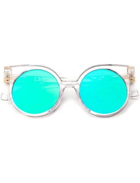 Round "Nana" Round Geometric Modern Classic Design Fashion Sunglasses - Clear/Green - CR12HRWPE5B $9.76