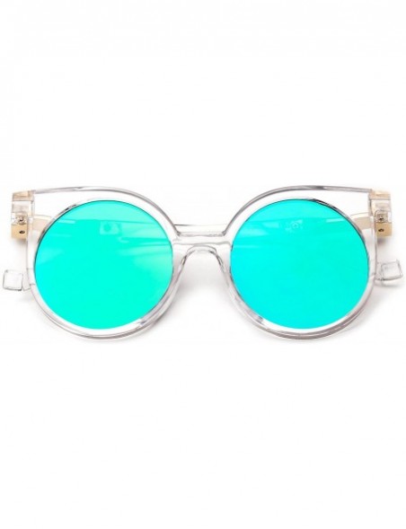 Round "Nana" Round Geometric Modern Classic Design Fashion Sunglasses - Clear/Green - CR12HRWPE5B $9.76