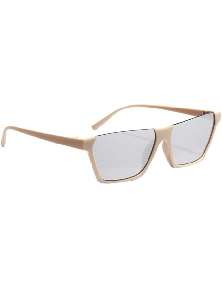 Square Semi Rimless Sunglasses Vintage Square Clear Sunglasses for Women Men Hip Hop Sunglasses - Beige - CS18UUK6944 $9.33