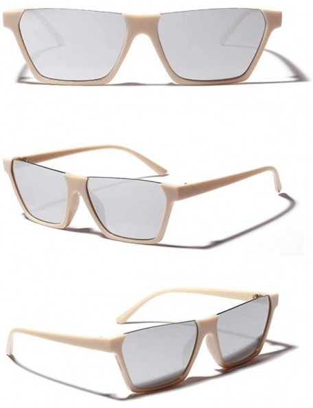 Square Semi Rimless Sunglasses Vintage Square Clear Sunglasses for Women Men Hip Hop Sunglasses - Beige - CS18UUK6944 $9.33