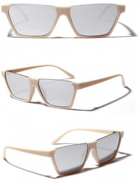 Square Semi Rimless Sunglasses Vintage Square Clear Sunglasses for Women Men Hip Hop Sunglasses - Beige - CS18UUK6944 $9.33