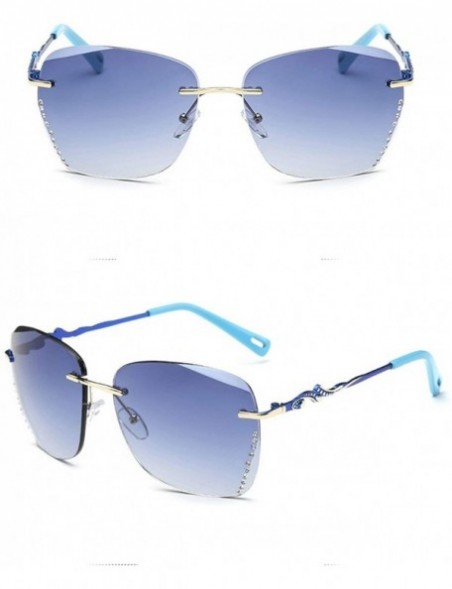 Sport Retro Classic Frame less Sunglasses for Women Metal PC UV400 Sunglasses - Blue - CB18T2WMTQZ $20.21