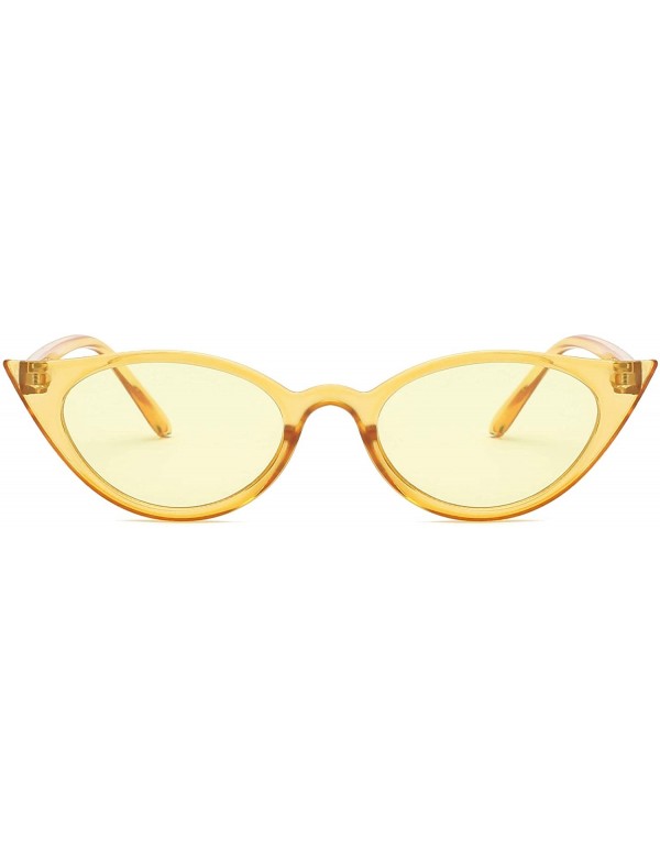 Cat Eye Women Vintage Cat Eye Sunglasses Retro Small Oval Lens UV400 - Yellow - C6192408DDE $11.97