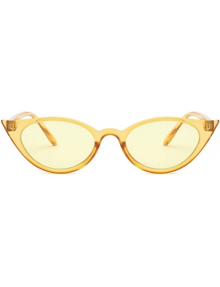 Cat Eye Women Vintage Cat Eye Sunglasses Retro Small Oval Lens UV400 - Yellow - C6192408DDE $11.97