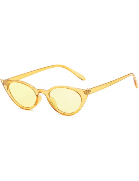 Cat Eye Women Vintage Cat Eye Sunglasses Retro Small Oval Lens UV400 - Yellow - C6192408DDE $11.97