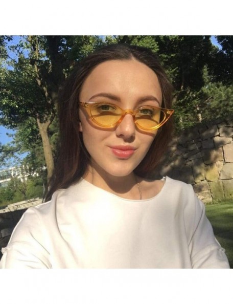 Cat Eye Women Vintage Cat Eye Sunglasses Retro Small Oval Lens UV400 - Yellow - C6192408DDE $11.97