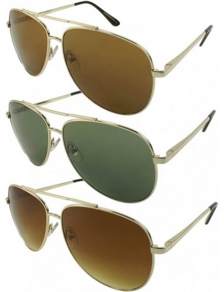 Aviator Classic Metal Aviator Sunglasses with Gradient Lens 21062S-AP - Gold/Brown Lens - CS12I8XQE4D $9.46