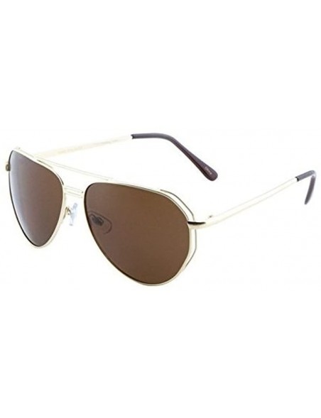 Aviator Modern Angled European Aviator Sunglasses with Double Bar Accent - Brown - C0180OQ0TZL $11.17