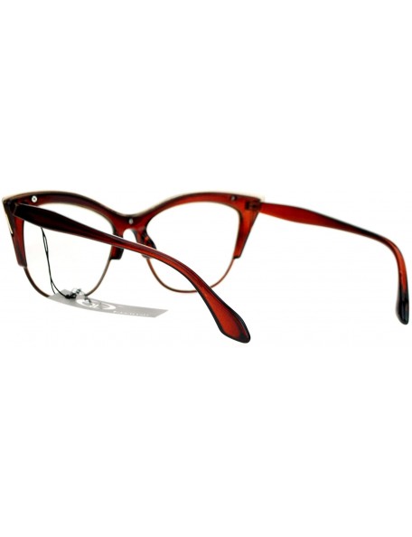 Cat Eye Vintage Retro Fashion Clear Lens Glasses Womens Half Rim Look Cateye - Brown - C0187C66U09 $13.09