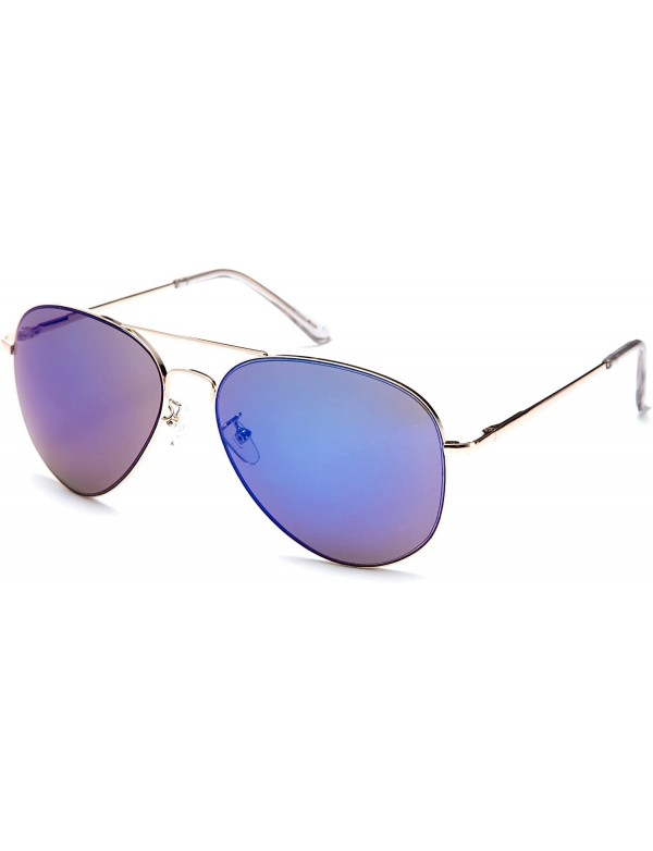 Aviator Classic Aviator Sunglasses Flash Mirror lenses Slim Frame Spring Hinge Clear Tip - Blue - C312J6U5BYB $8.90