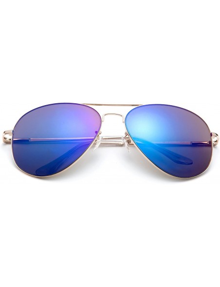 Aviator Classic Aviator Sunglasses Flash Mirror lenses Slim Frame Spring Hinge Clear Tip - Blue - C312J6U5BYB $8.90