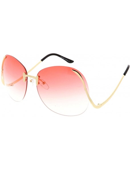 Oversized Women's Rimless Curved Metal Arms Round Color Tinted Lens Oversize Sunglasses 67mm - Gold / Red Gradient - CA186H3R...