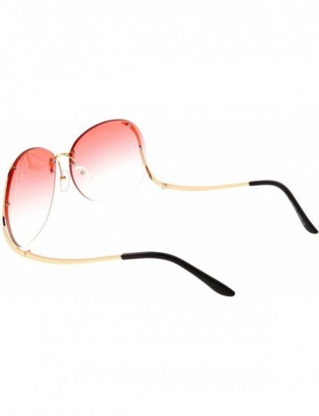 Oversized Women's Rimless Curved Metal Arms Round Color Tinted Lens Oversize Sunglasses 67mm - Gold / Red Gradient - CA186H3R...