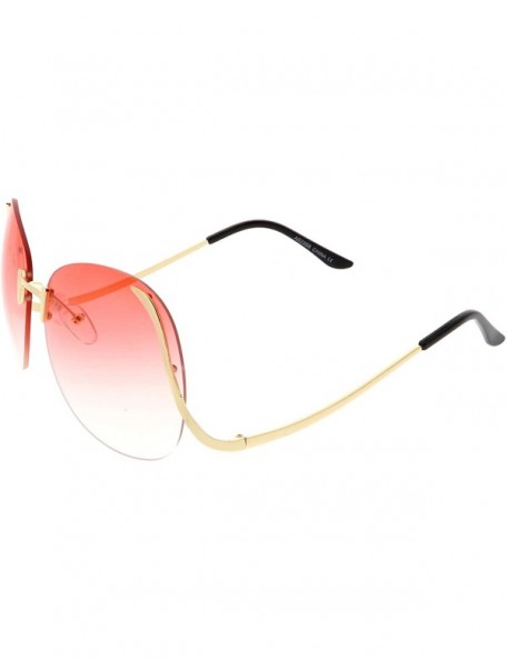 Oversized Women's Rimless Curved Metal Arms Round Color Tinted Lens Oversize Sunglasses 67mm - Gold / Red Gradient - CA186H3R...