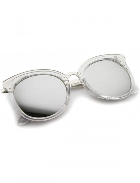 Cat Eye Womens Fashion Oversized Mirrored Lens Round Cat Eye Sunglasses 56mm - Clear-silver / Silver Mirror - CD12J18F8RN $10.36