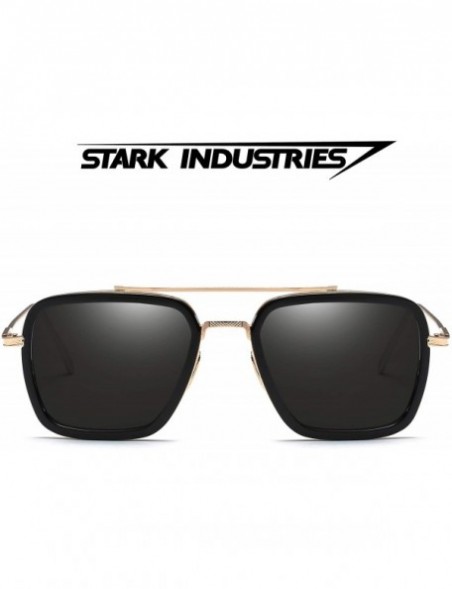 Aviator Retro Pilot Sunglasses Square Metal Frame for Men Women Sunglasses Classic Downey Tony Stark Gradient Lens - C0188WMM...