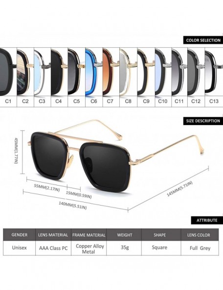 Aviator Retro Pilot Sunglasses Square Metal Frame for Men Women Sunglasses Classic Downey Tony Stark Gradient Lens - C0188WMM...