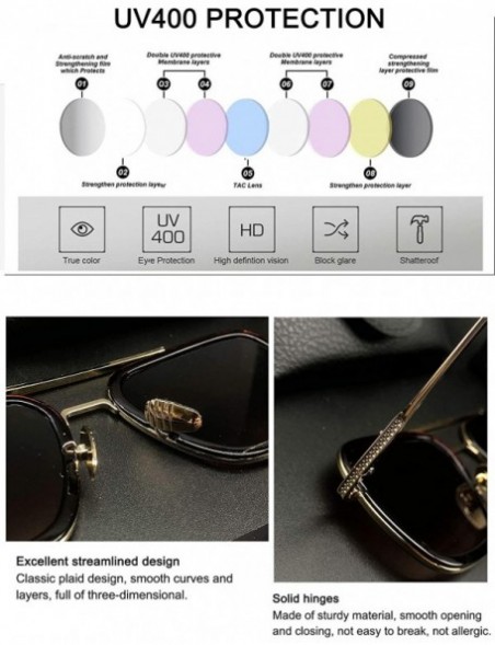 Aviator Retro Pilot Sunglasses Square Metal Frame for Men Women Sunglasses Classic Downey Tony Stark Gradient Lens - C0188WMM...