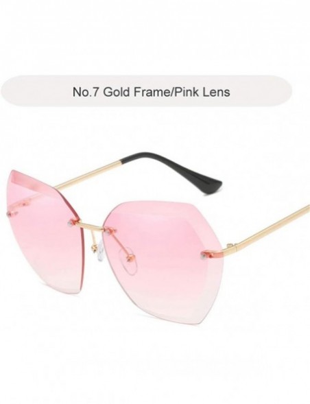 Oversized Luxury Rimless Sunglasses Women Designer Sun Glasses For Female Alloy Frame Big Shades Glasses - C7 Gold-pink - CS1...