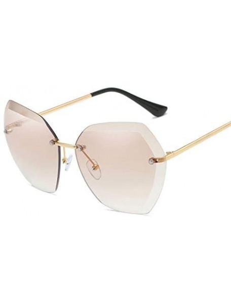 Oversized Luxury Rimless Sunglasses Women Designer Sun Glasses For Female Alloy Frame Big Shades Glasses - C7 Gold-pink - CS1...