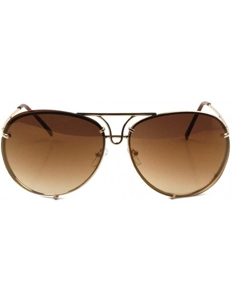 Round Color Mirror Bracket Frame Rimless Round Aviator Sunglasses - Brown - CM190O0I4Z4 $16.72