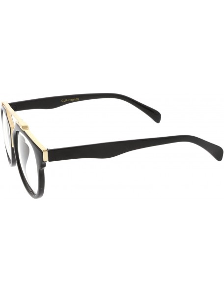 Round Modern Metal Brow Bar Horn Rimmed Round Clear Lens Aviator Eyeglasses 50mm - Black-gold / Clear - CS17YHRKERN $10.12