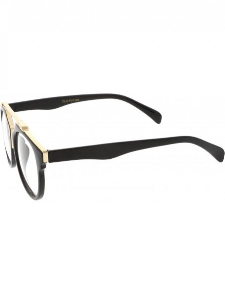 Round Modern Metal Brow Bar Horn Rimmed Round Clear Lens Aviator Eyeglasses 50mm - Black-gold / Clear - CS17YHRKERN $10.12