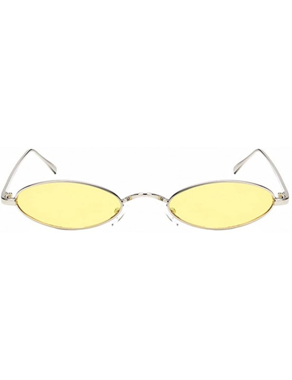 Oval Women Fashion Retro Small Oval Metal Frame Sunglasses Eyewear UV400 - Silver Metal Frame+yellow Lens - CI18D6RYIYI $7.94