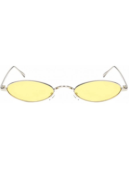 Oval Women Fashion Retro Small Oval Metal Frame Sunglasses Eyewear UV400 - Silver Metal Frame+yellow Lens - CI18D6RYIYI $7.94