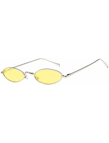 Oval Women Fashion Retro Small Oval Metal Frame Sunglasses Eyewear UV400 - Silver Metal Frame+yellow Lens - CI18D6RYIYI $7.94