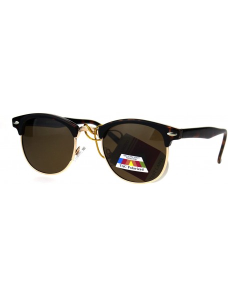 Rectangular Polarized Mens Half Horn Rim Hipster Sunglasses - Tortoise Brown - CW186383203 $9.40